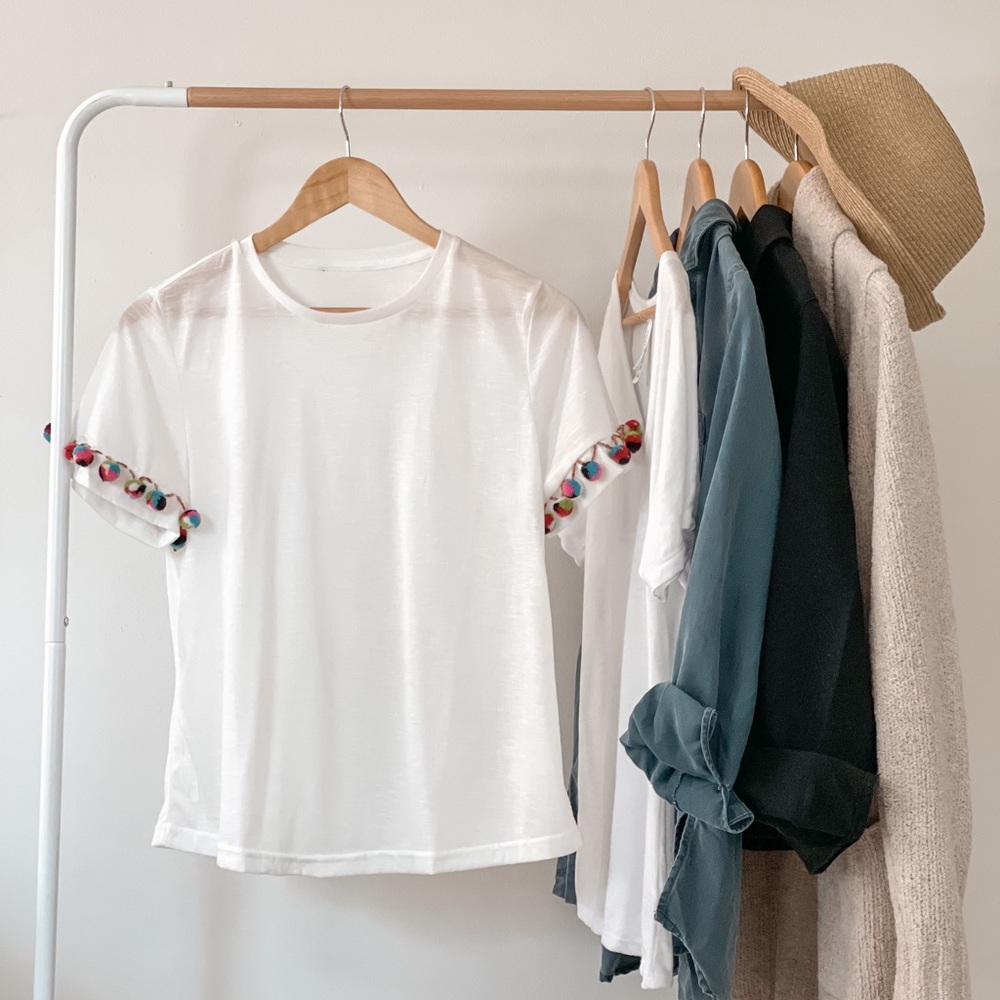 Shein — Pompom Tshirt — S — White